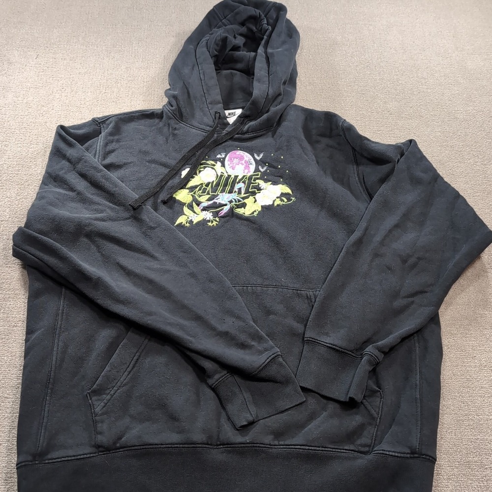 Nike Hoodie Men Medium Black Embroidered Logo Sweatshirt Sportswear Club